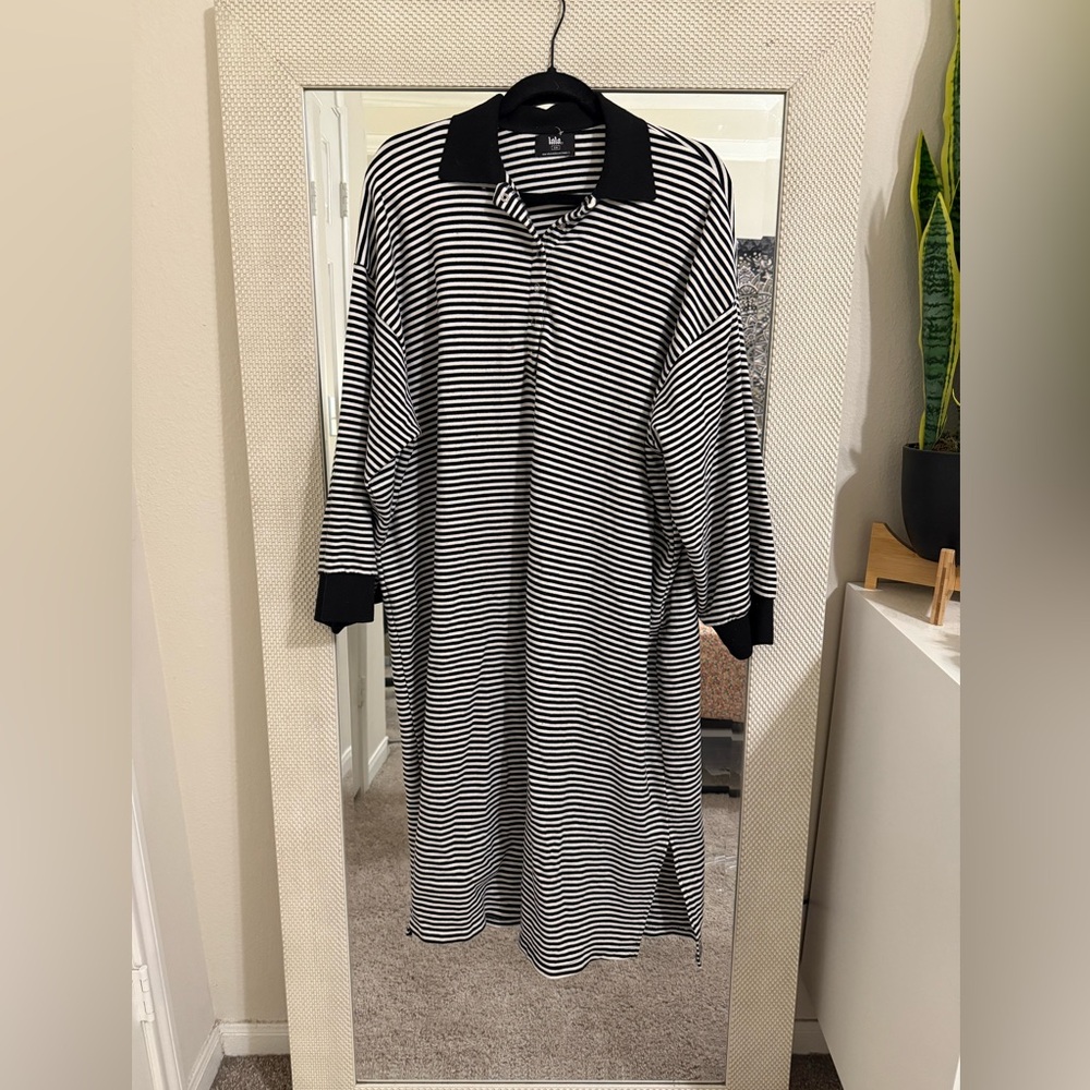Striped polo style midi dress